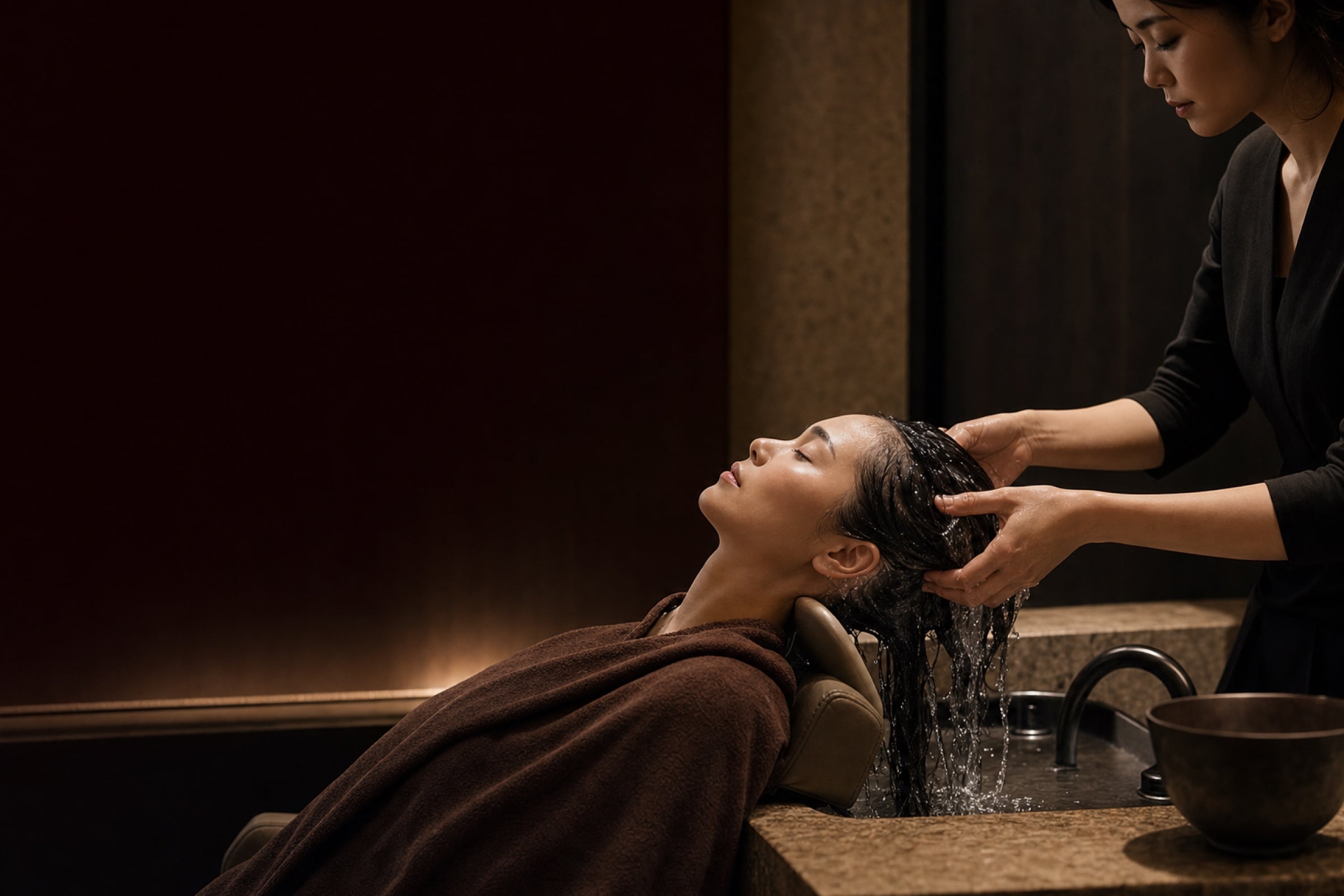 Head-Spa-Ritual mit warmem Wasser bei her art. Mannheim